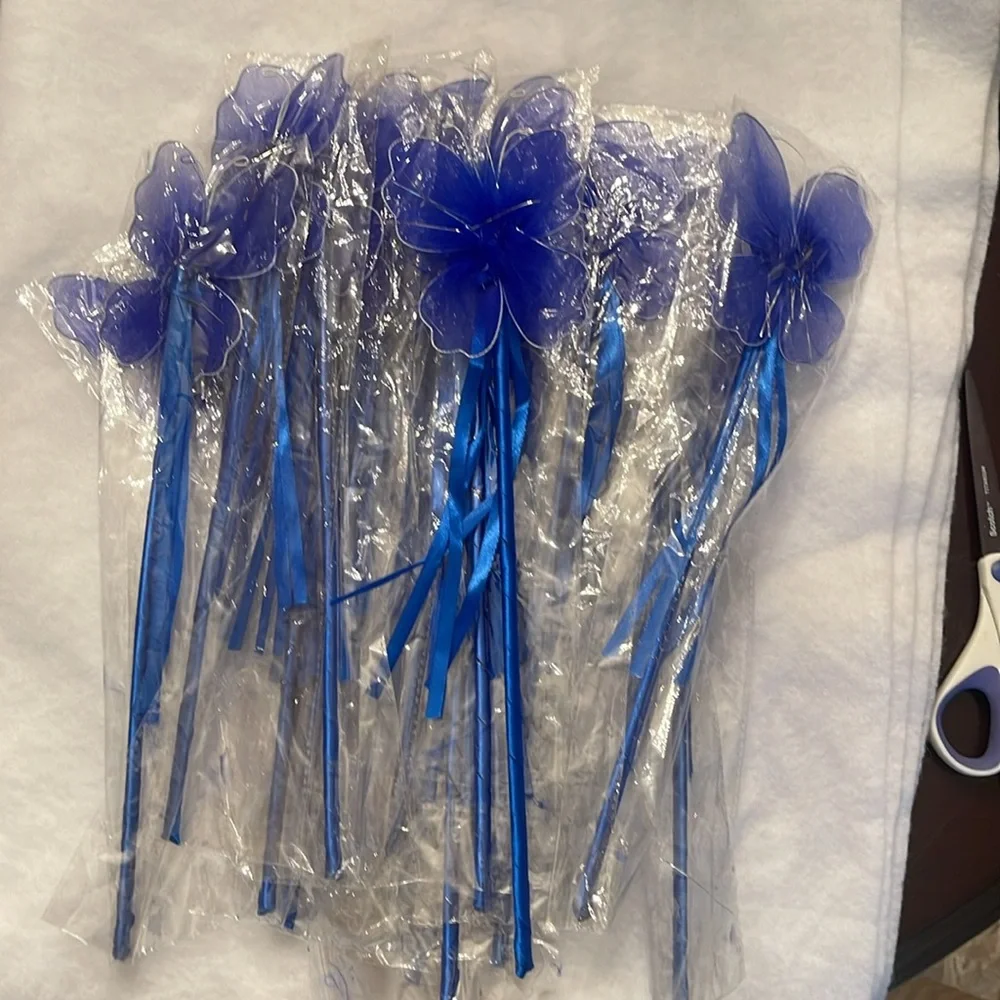 Blue butterfly Fairy Wand Party Favors with Maribou and ribbons set of 20